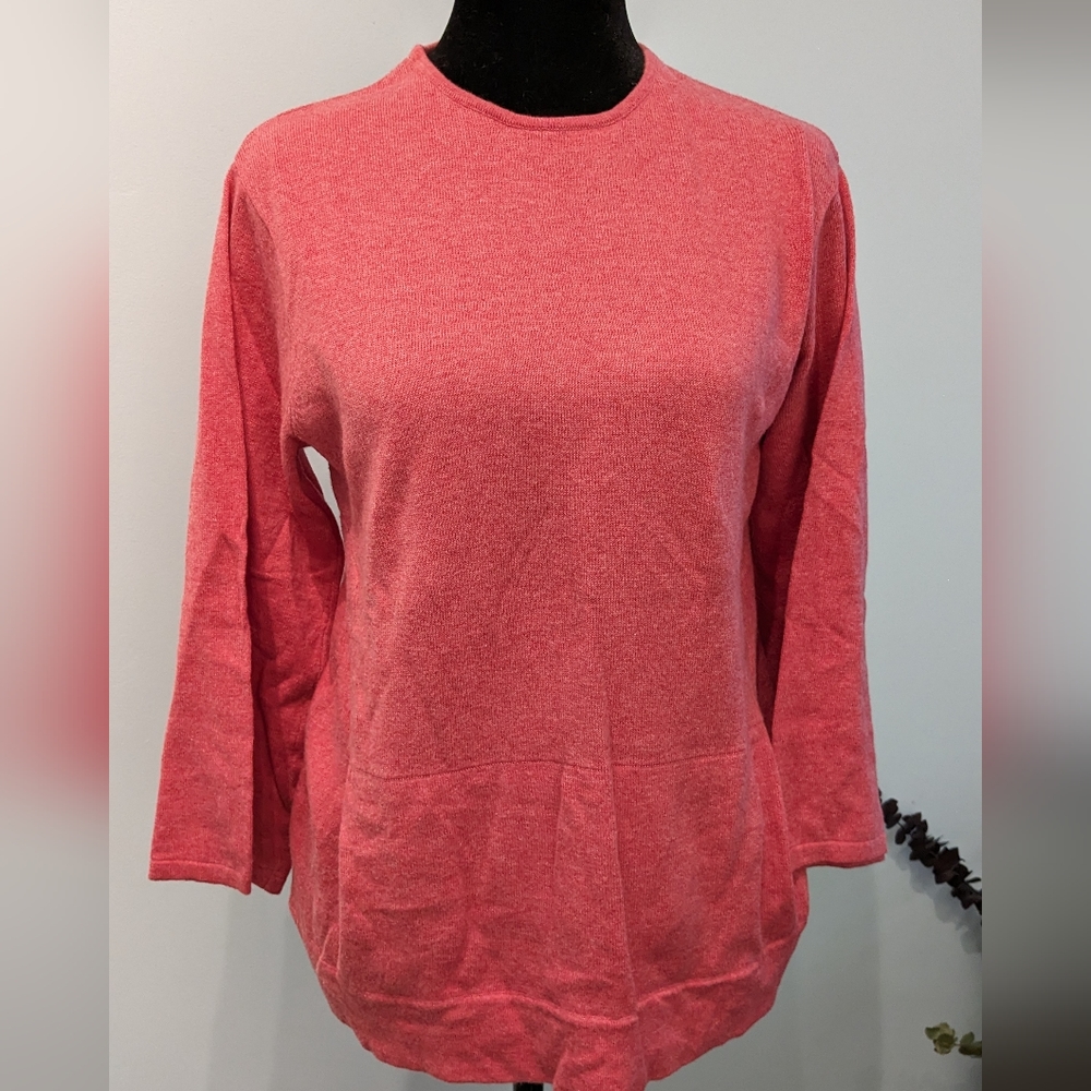 J. Jill Cashmere Blend Sweater Size XS Boxy Pink Kangaroo POCKET Pullover Kimono
